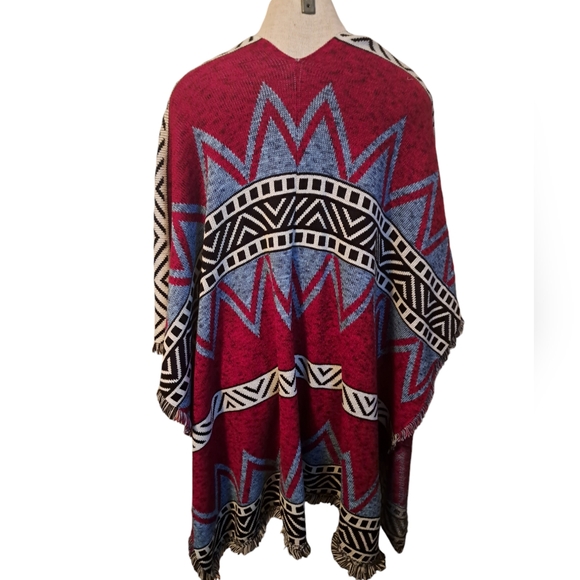 TRUEHITT LOS ANGELES USA Southwestern Aztec cape poncho lightweight acrylic XS/S - Picture 3 of 7